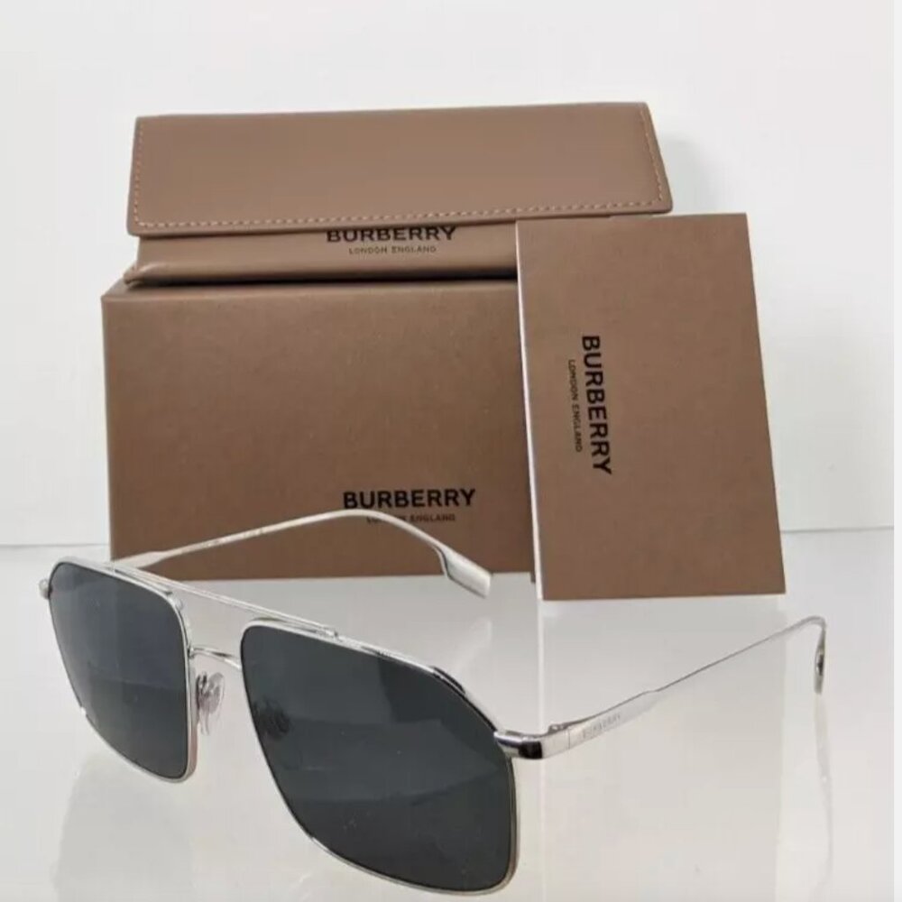 New Authentic Burberry Silver Sunglasses 59mm Unisex - Picture 2 of 5